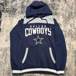 NFL Dallas Cowboys Hoodie Mens Large Navy Blue Grey Colorblock Sweatshirt Star